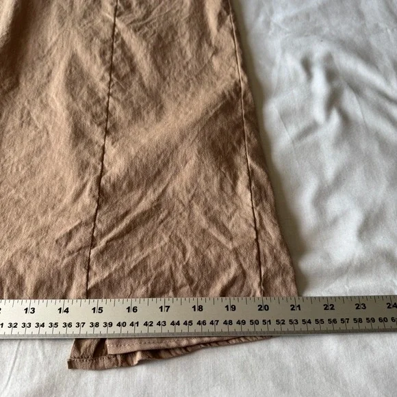 Zara Lattice Tie Back Linen Blend Midi Dress Beige/Tan Medium High Slit Cocktail - Picture 13 of 16